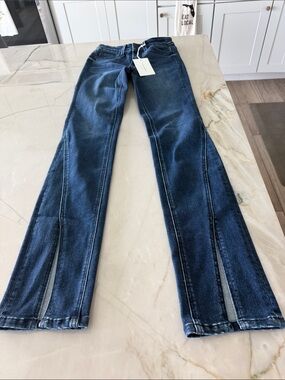 Flying Monkey Dark Blue Split Hem Flare Jeans